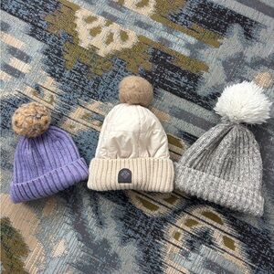 Cozy & Colorful Women's Pom-Pom Beanie Set - Purple, Cream, Gray